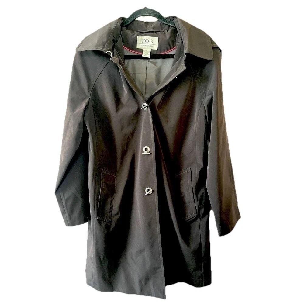 London Fog Trench Coat Women M Brown Removable Hood Lightweight Classic Neutral